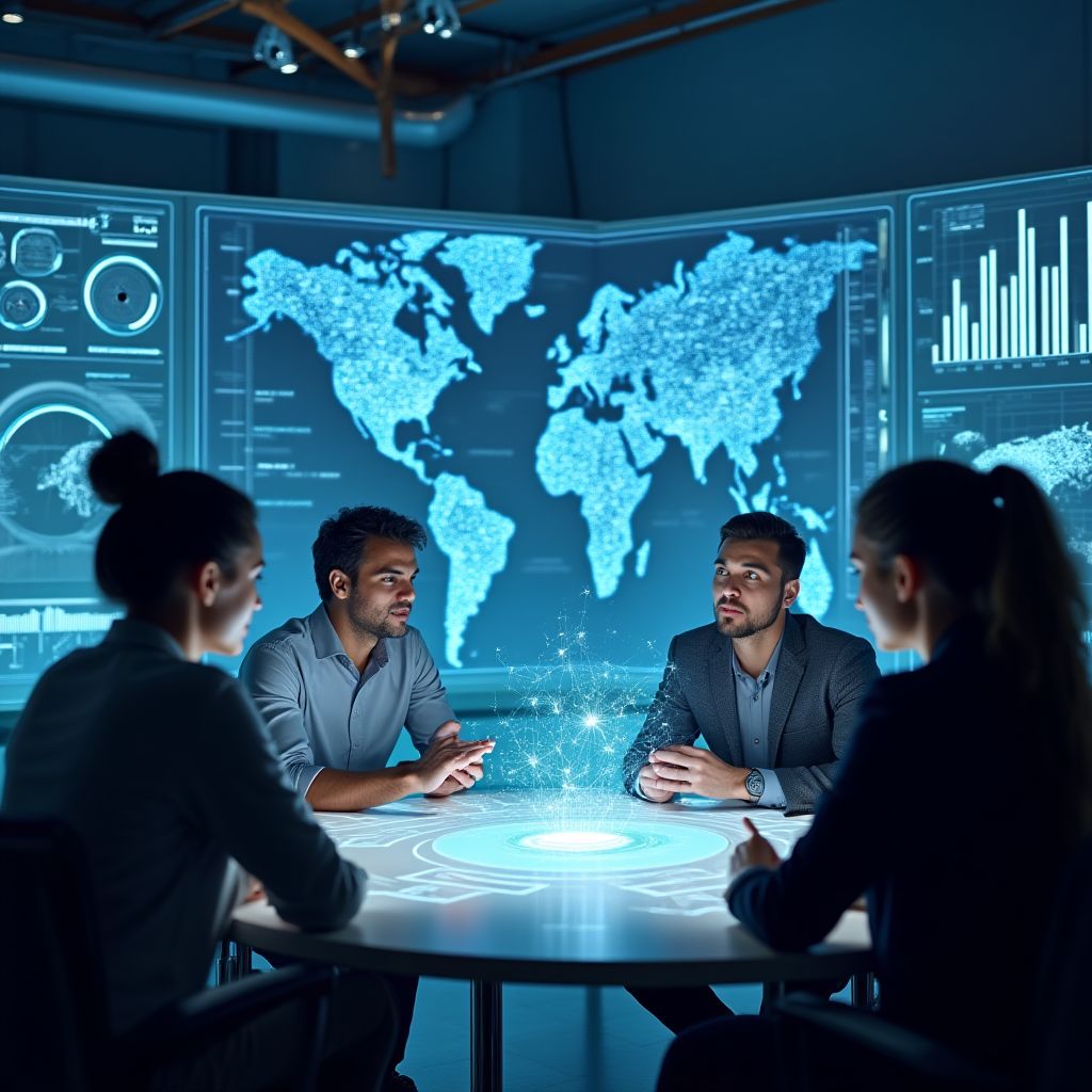 Equipo de consultores colaborando en una estrategia
